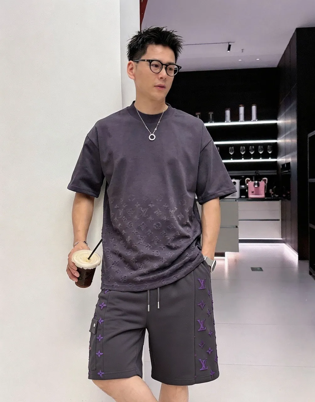Louis Vuitton/Louis Vuitton presbyopia burnt flower overalls shorts